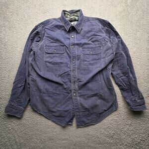 Vintage 90s LL Bean Flannel Lined Chambray Button Long Sleeve Shirt Mens Large